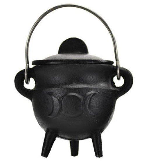 Triple Moon Cast Iron Mini Cauldron with Lid