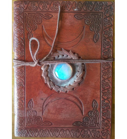 Triple Moon Gemstone Leather 7 Inch Journal