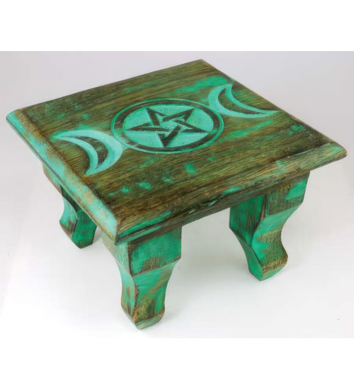 Triple Moon Antiqued Wood Altar Table