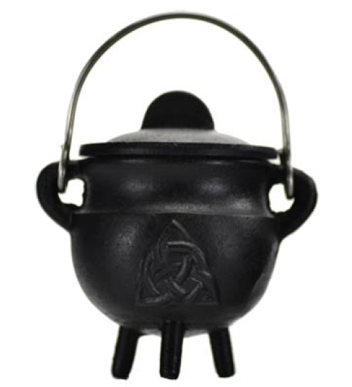 Triquetra Cast Iron Mini Cauldron with Lid